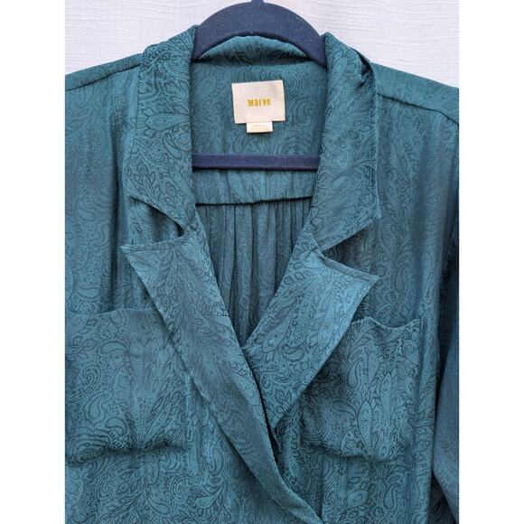 Anthropologie Meave Womens Almeria Green Paisley Blouse Sz S Faux Wrap Emerald - Picture 3 of 7